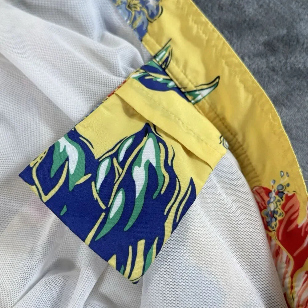 Polo Ralph Lauren Sz 4XL Tall Floral Hibiscus Yellow Hawaiian Swim Trunks Pocket